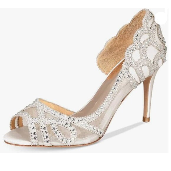 XYD White Peep Toe Half D'Orsay Mesh Pumps Crystal Studded High Heels Dress Shoe - Picture 1 of 8